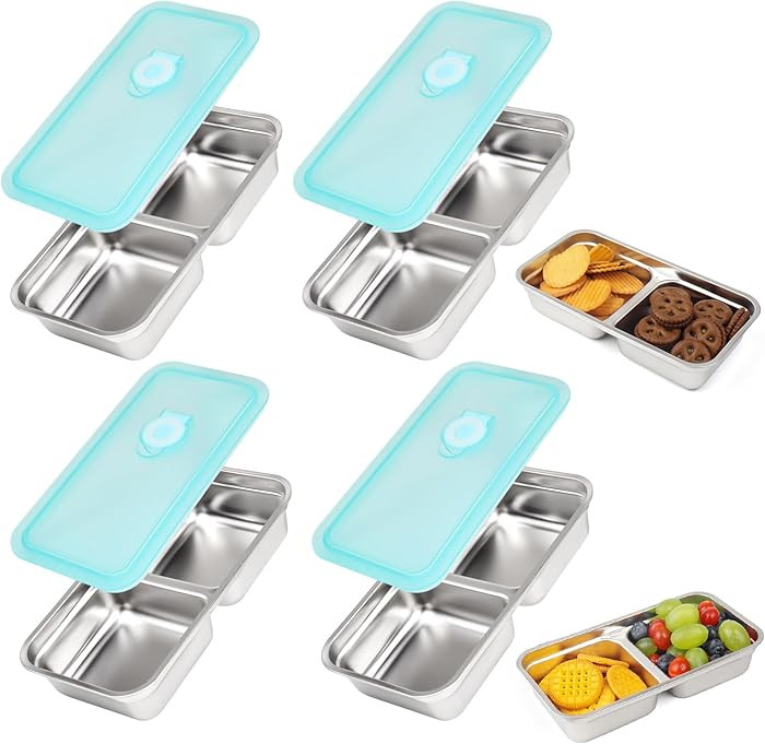 Stainless Steel Snack Containers, 4 Pack Grab and Go Snack Containers Reusable, Double Compartmen... | Amazon (US)