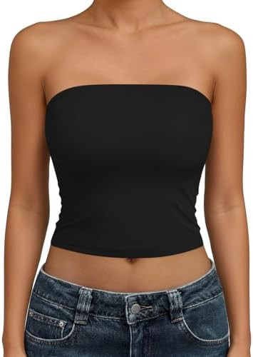 Trendy Queen Womens Tube Tops Strapless Crop Tops Basic Backless Sleeveless Going Out 2026 Spring... | Amazon (US)