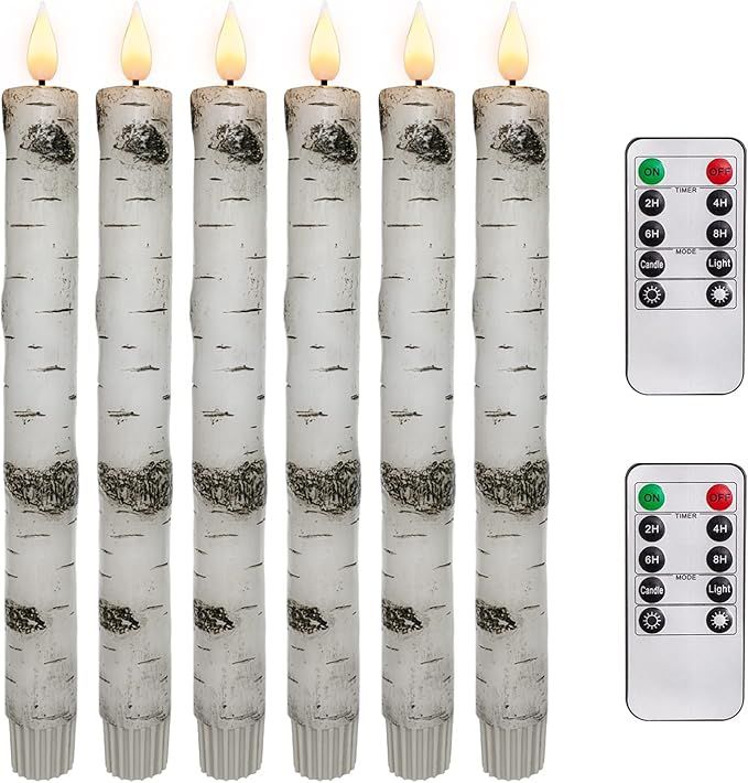 5plots Birch Look Flameless Taper Candles with 2 Remotes and Timer, Battery Operated Taper Candle... | Amazon (US)