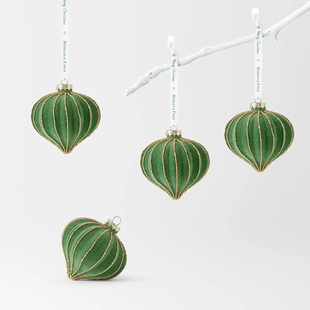 Velvet Onion Ball with Glitter Stripe Set Of 4 | Bed Bath N' Table