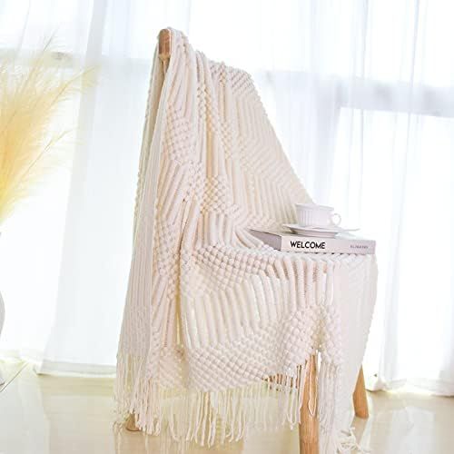 Boho Throw Blanket,Boho Blanket Noekanfy Soft White Cream Throw Blanket Woven Blanket,Textured Bl... | Amazon (US)