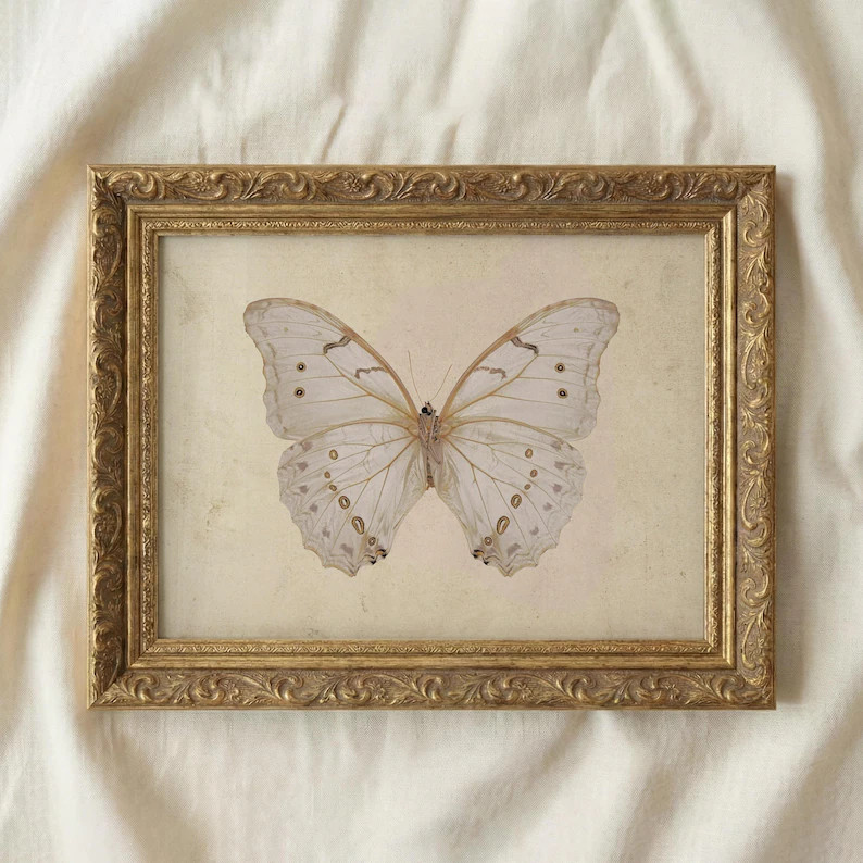Vintage Butterfly Print, Beige Farmhouse Wall Art (Digital Download) | Etsy (Global)