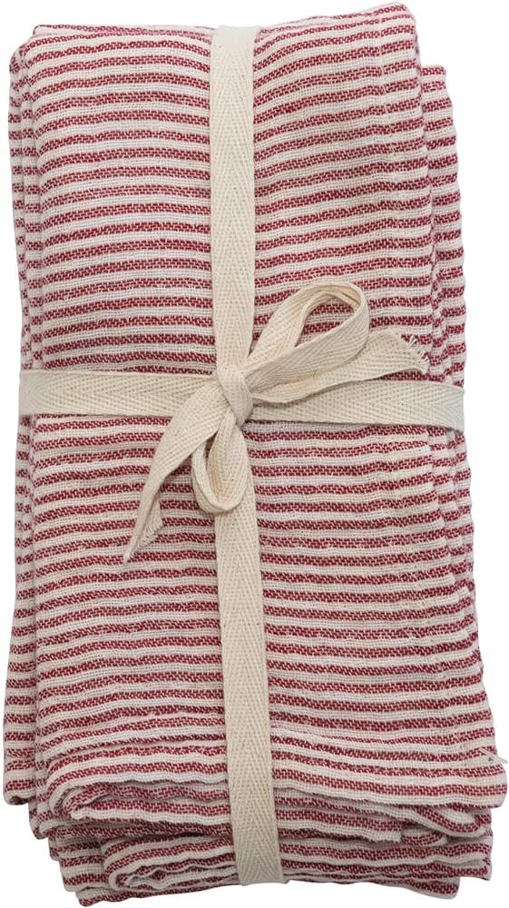 Creative Co-Op 18" Square Cotton Napkins w/ Stripes, Red & Cream Color, Set of 4 | Amazon (US)