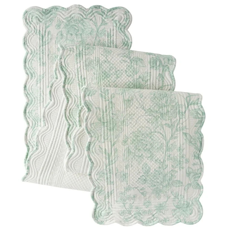 The Pioneer Woman Agatha Quilted Fabric Table Runner, Green & White, 14" x 90" | Walmart (US)