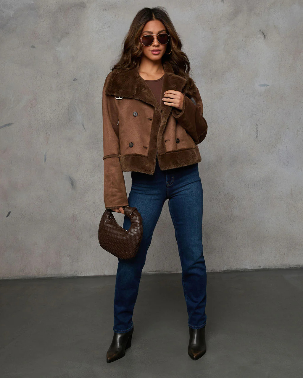 Pass You By Suede Faux Fur Trim Coat | VICI