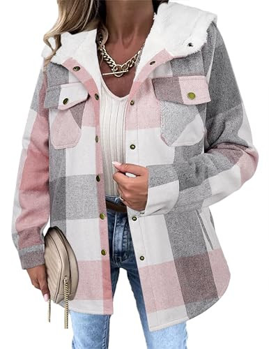 Zeagoo Flannels for Women Cotton Shacket Jacket Plaid Button Long Sleeve Shirt 2025 Fall Outfits | Amazon (US)