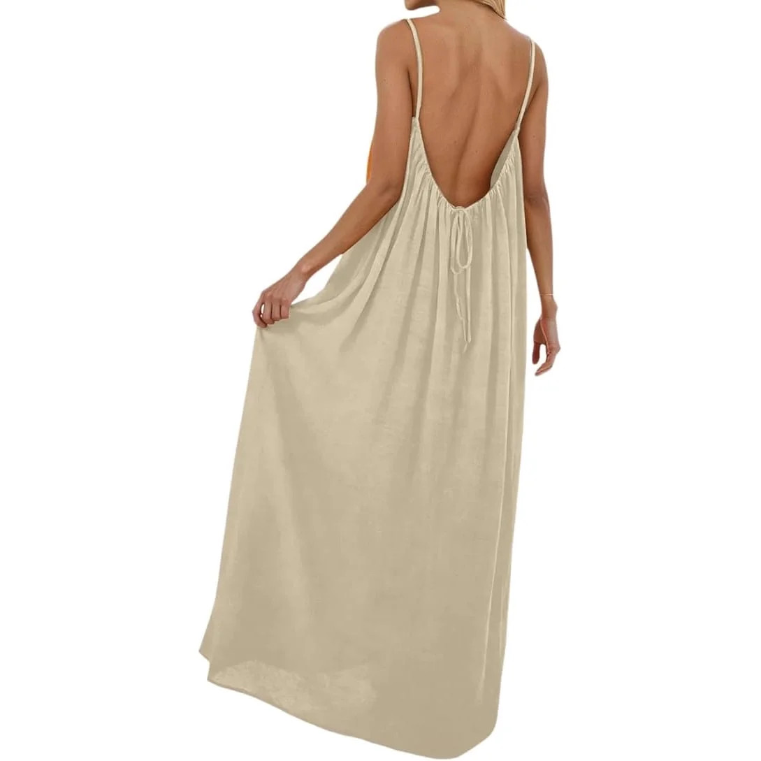 AoDai Lady's backless halter dress, casual halter dress, solid-color sleeveless home wear, long h... | Walmart (US)