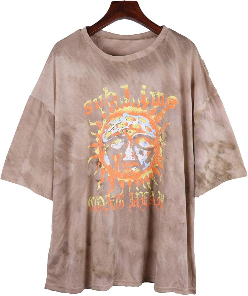 Fenxxxl Women's Short Sleeve Round Neck Oversized Shirt Graphic Tee Loose Casual Tshirt Tops | Amazon (US)