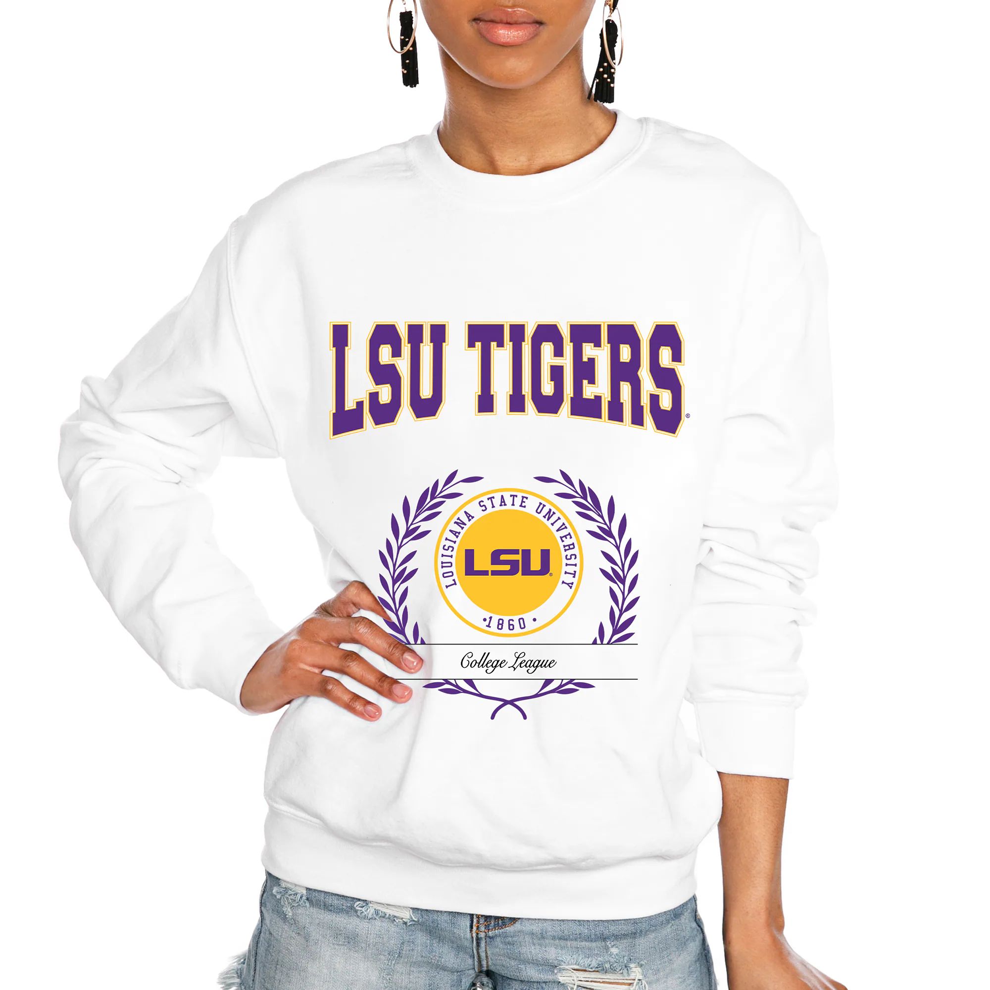 LSU Tigers Gameday Couture Women's It's a Vibe Classic Fleece Crewneck Pullover Sweatshirt - Whit... | Fanatics