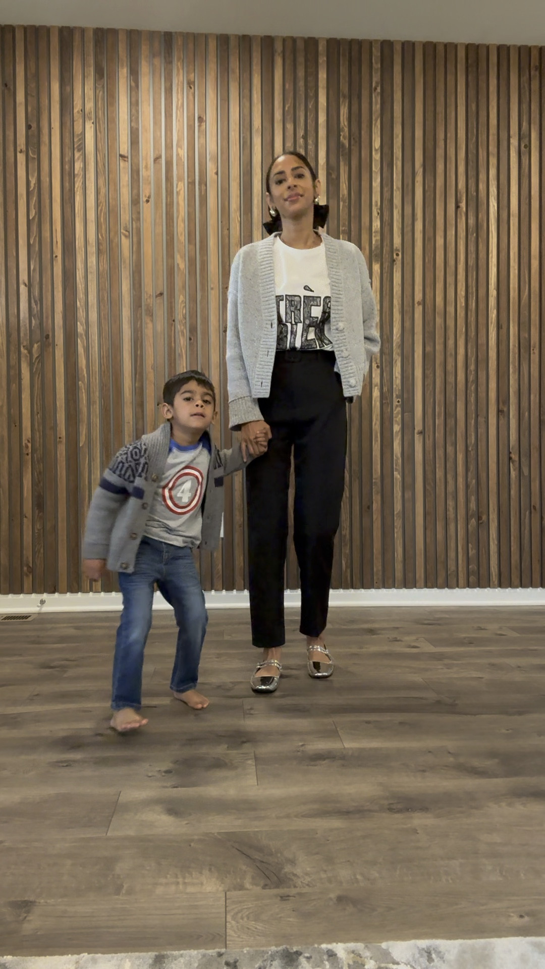 Fit check ❤️ pants, sweater, silver shoes! 