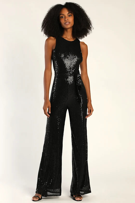 Dazzling Perfection Black Sequin Backless Wide-Leg Jumpsuit | Lulus (US)