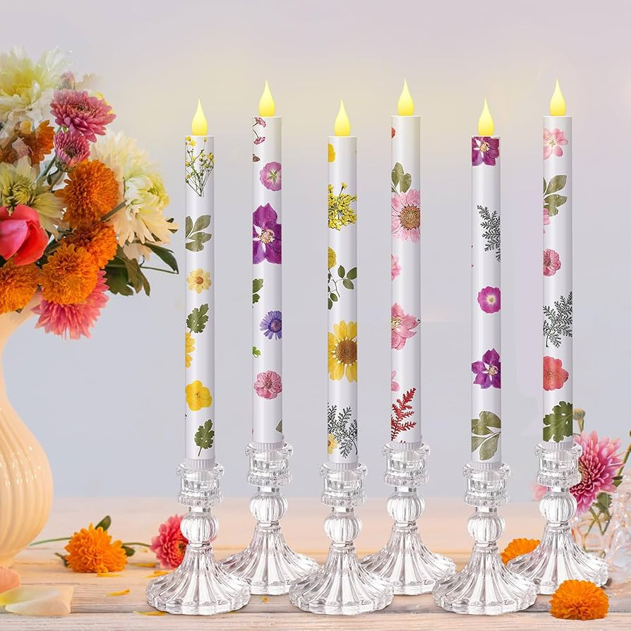 Nuanchu 6 Pcs Spring Flameless Candles 10.6 LED Pressed Floral Taper Candles with Remote Battery ... | Amazon (US)