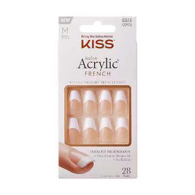 KISS Products Salon Acrylic Medium Coffin French Manicure Fake Nails Kit - Je T'aime - 31ct | Target