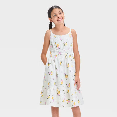 Girls' Floral Woven Midi Dress - Cat & Jack™ Cream L Plus | Target