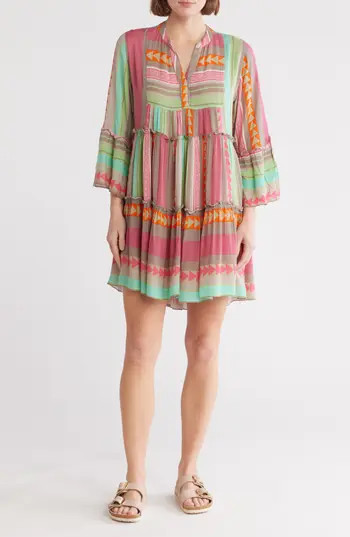 Elan Tiered Cover-Up Dress in Neon Multi at Nordstrom Rack, Size Large | Nordstrom Rack