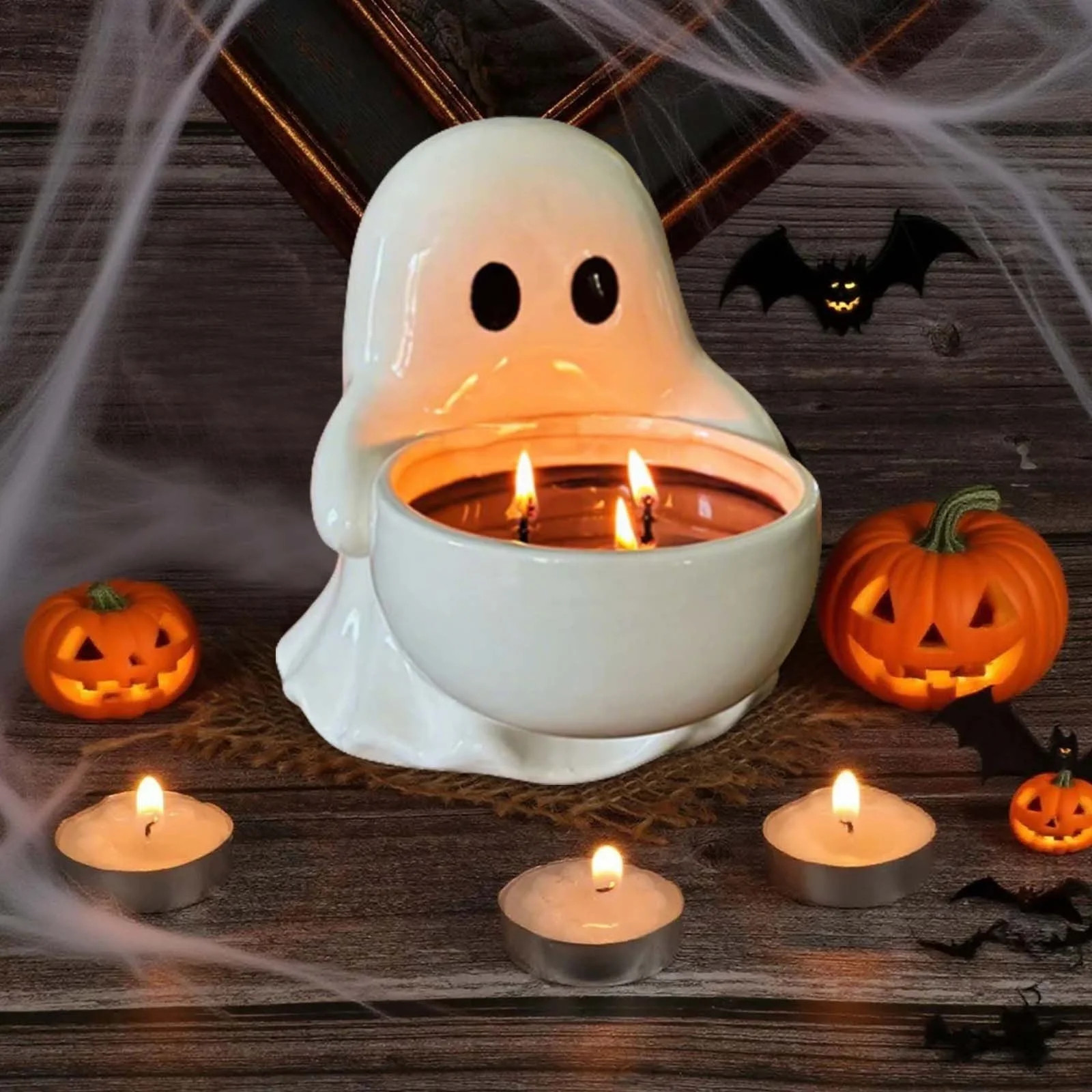 Halloween Ghost Candlestick, Cute Ceramic Ghost Candle Holder for Home Decor, Halloween Table Cen... | Walmart (US)