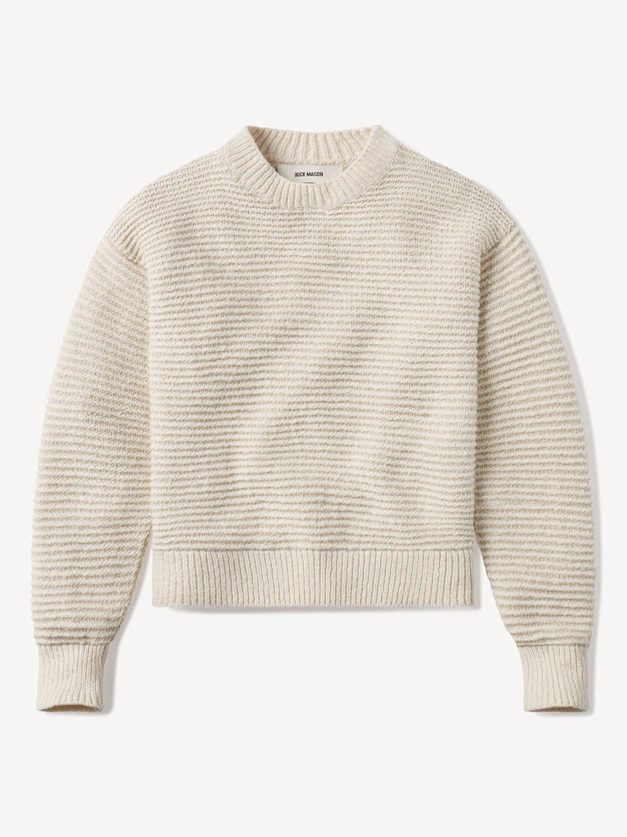 Natural / Beige Stripe Soft Spun Cotton L/S Crew - Buck Mason- Modern American Classics | Buck Mason