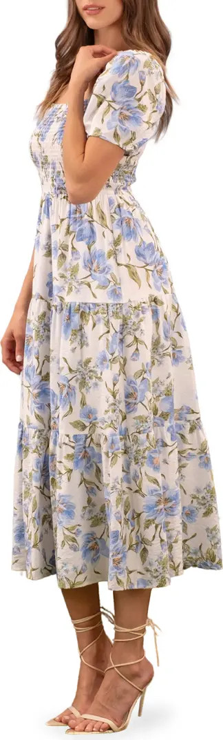 AUGUST SKY Square Neck Puff Sleeve Smocked Floral Dress | Nordstromrack | Nordstrom Rack