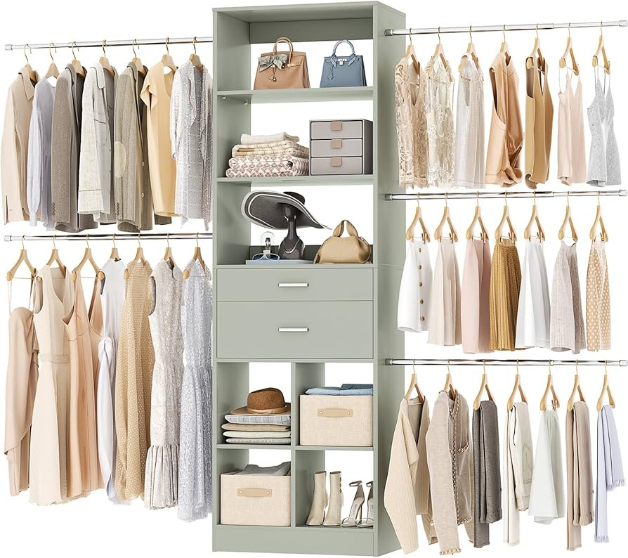 Besiost Closet System, 4-8 FT Closet Organizer Tower with 2 Wooden Drawers and Shelves, Can Fit 6... | Amazon (US)