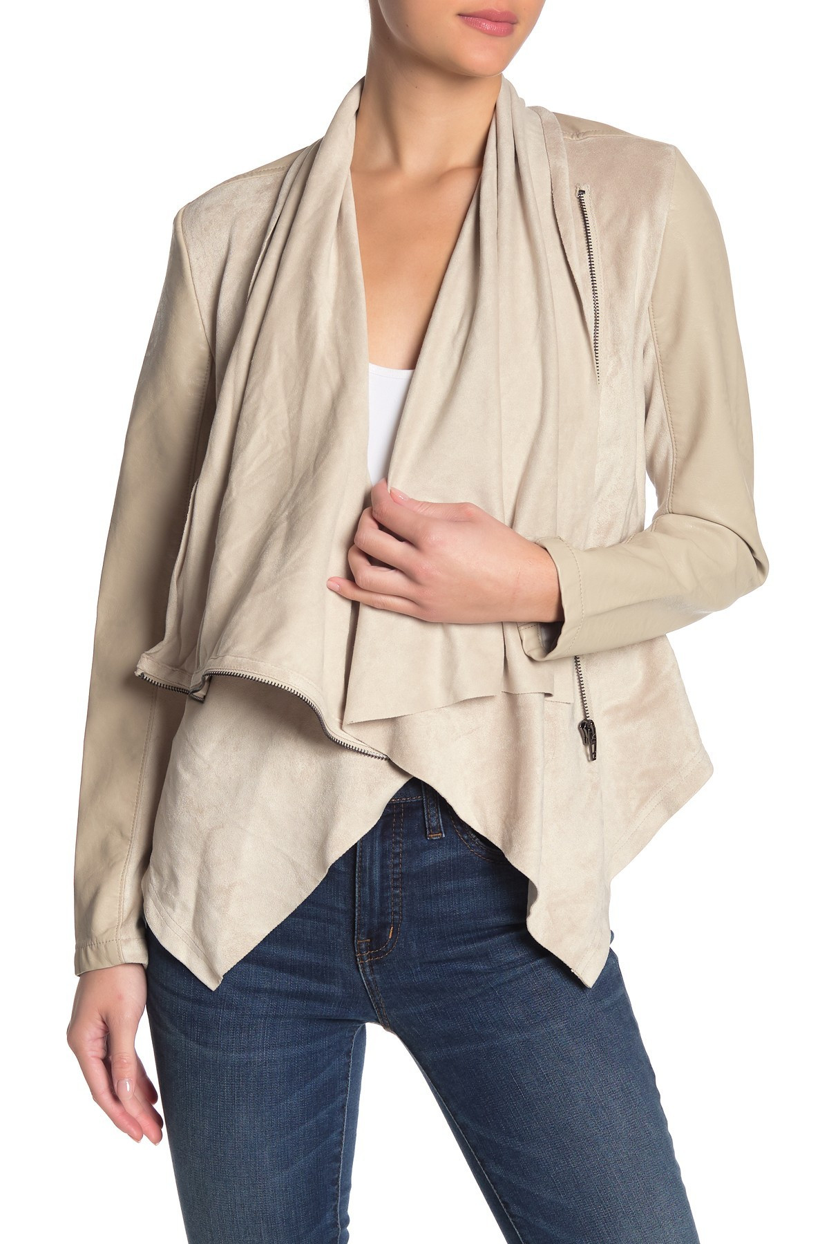 BLANKNYC Denim | Mixed Media Faux Leather Drape Front Jacket | Nordstrom Rack | Nordstrom Rack