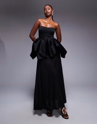 ASOS DESIGN bandeau with sheer skirt maxi dress in black in scuba-style fabric | ASOS (Global)