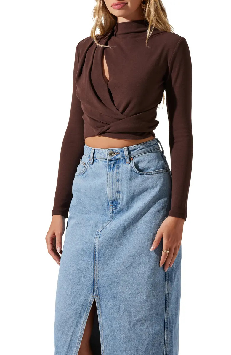 Asymmetric Pleated Cutout Mock Neck Long Sleeve Top | Nordstrom
