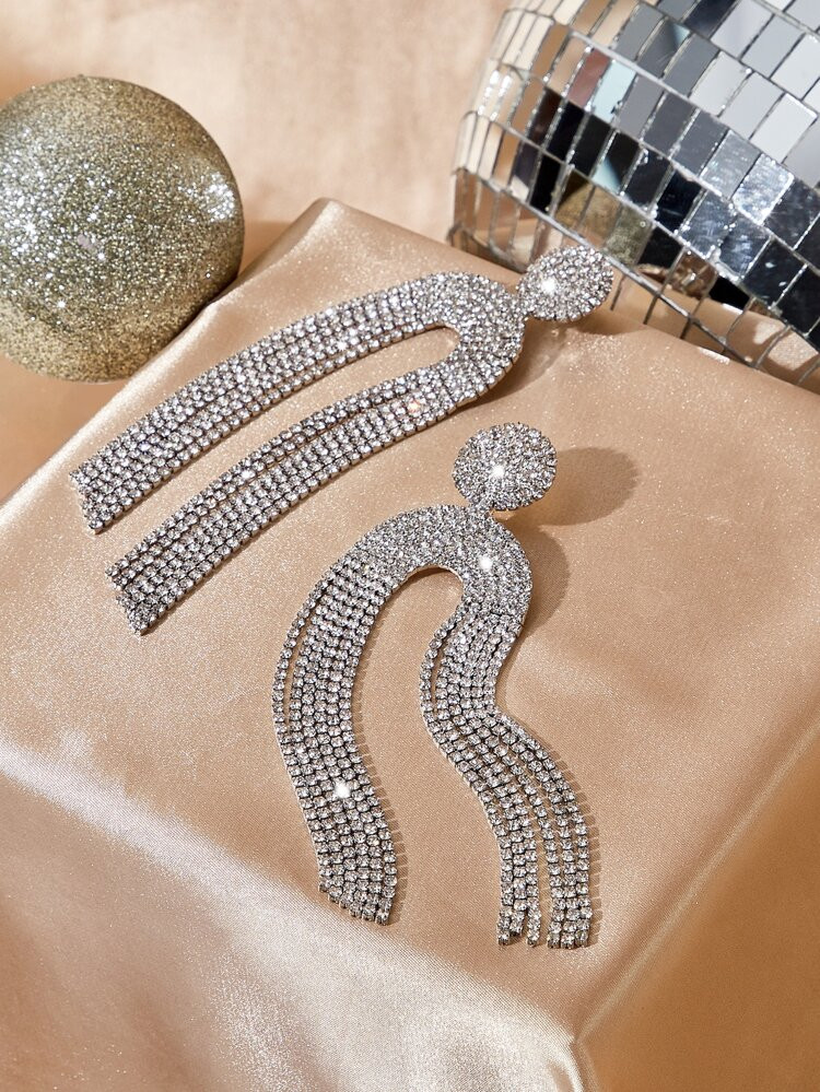 Rhinestone Fringe Drop Earrings | SHEIN