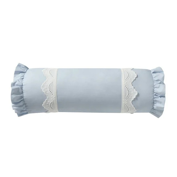 My Texas House 8" x 22" Ruffle Blue Eyelet Cotton Bolster Decorative Pillow | Walmart (US)