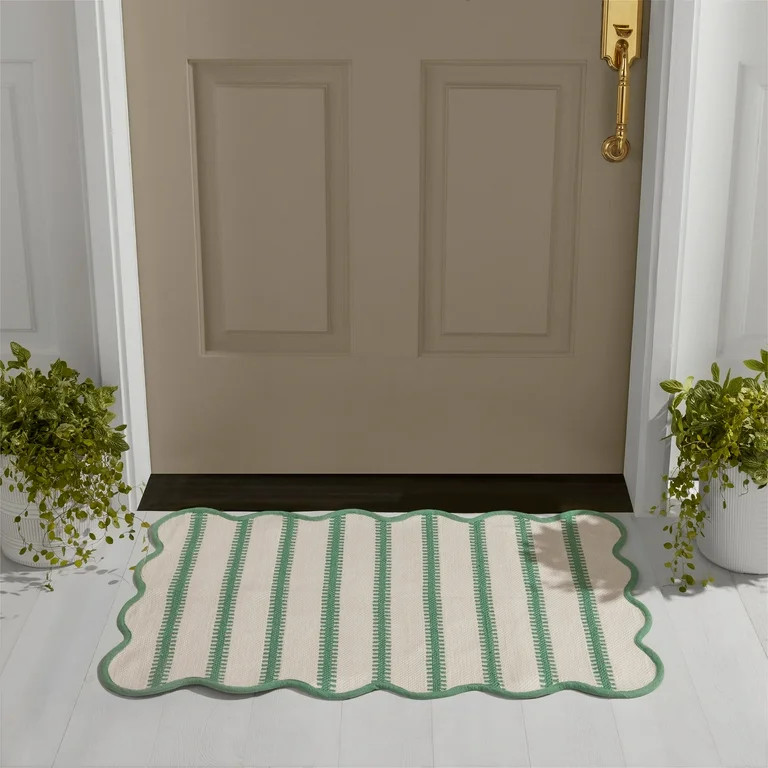 Mainstays by Becky G. & Alejandra Polyester Scallop Layering Rug, Green Stripe, 24" x 36" | Walmart (US)