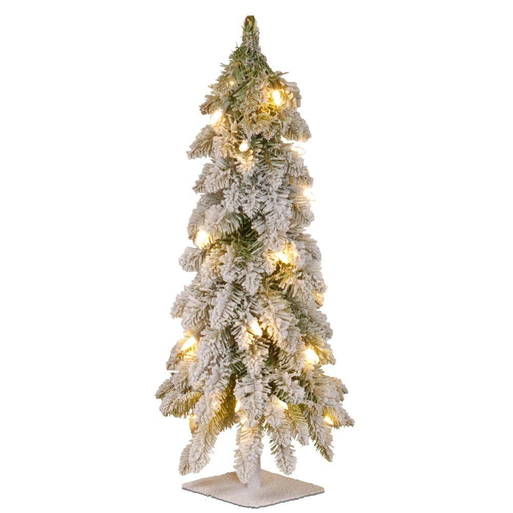 National Tree Company Snowy Downswept 24 in. Artificial Forestree with Metal Plate and 50 Clear L... | The Home Depot