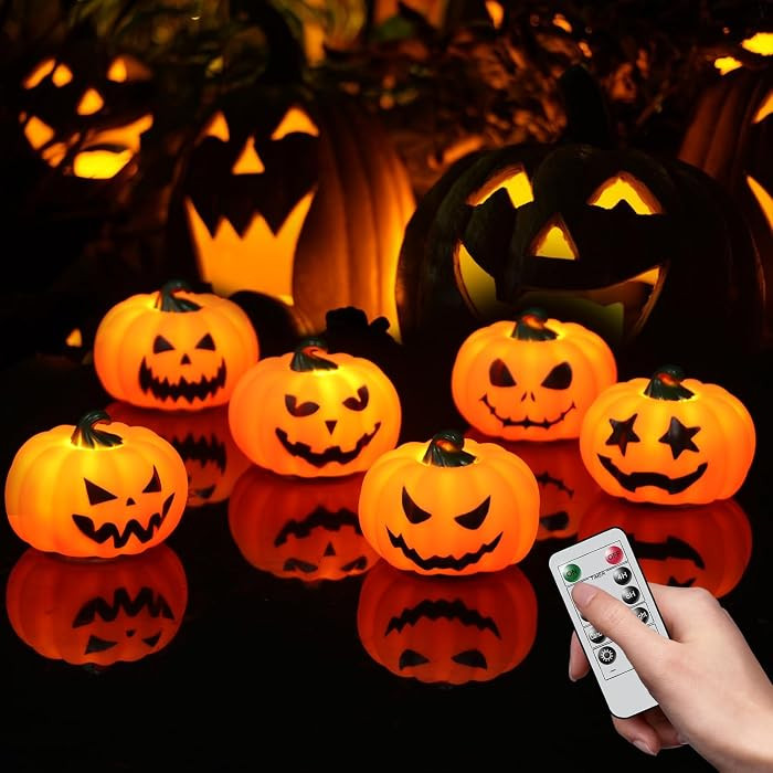 Halloween Pumpkin Flameless Votive Candles Light with Remote Timer | Amazon (US)