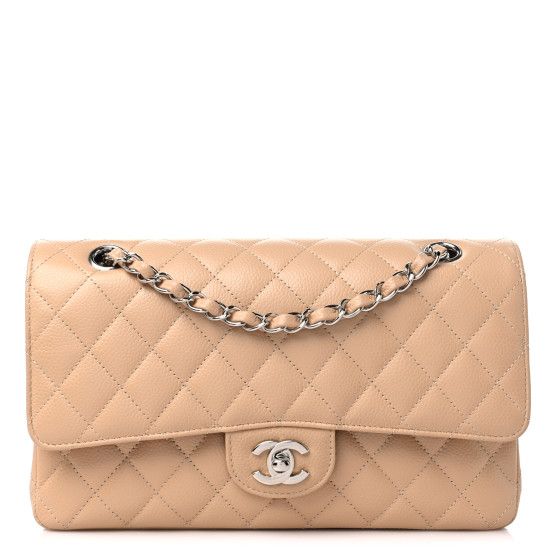 Caviar Quilted Medium Double Flap Beige | FASHIONPHILE (US)