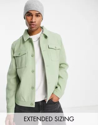 ASOS DESIGN wool look harrington jacket in sage green | ASOS (Global)