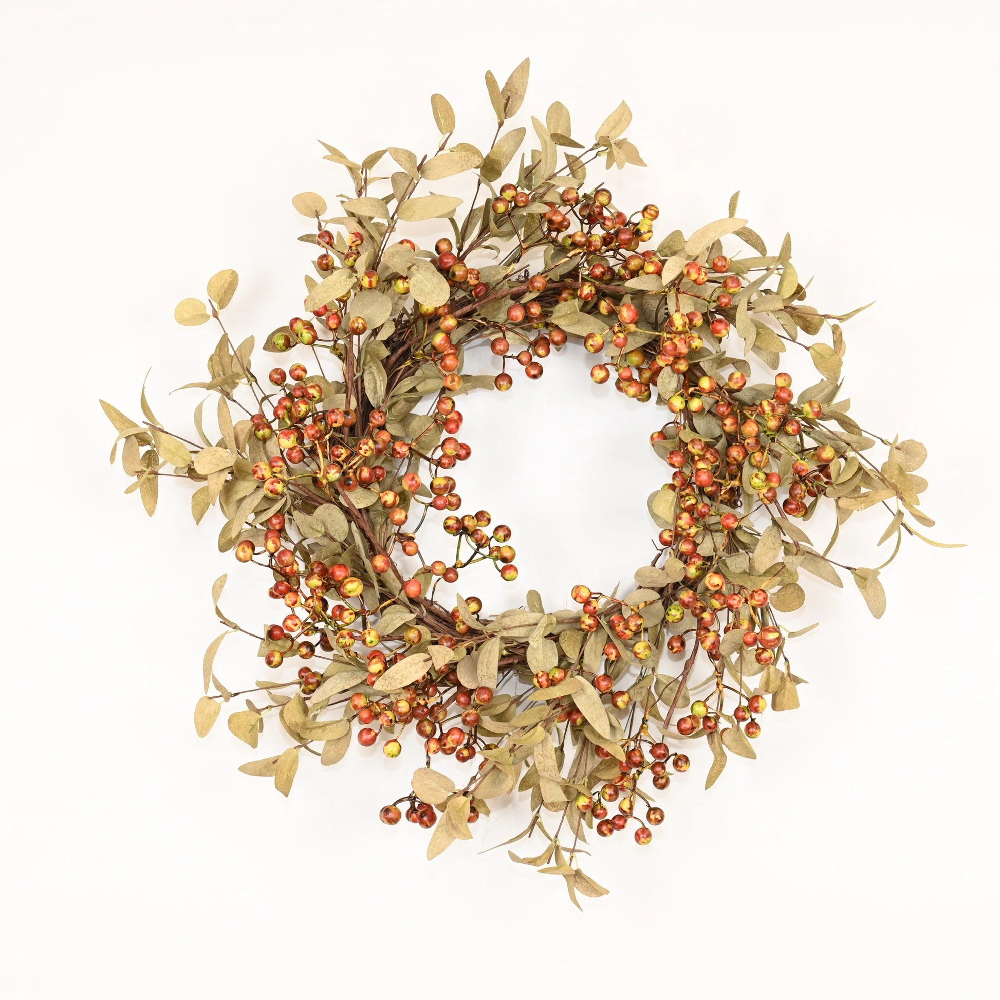 22" Artificial Farmhouse Autumn Foliage Thanksgiving Day Harvest Blossom Cluster Eucalyptus Berry... | Wayfair North America