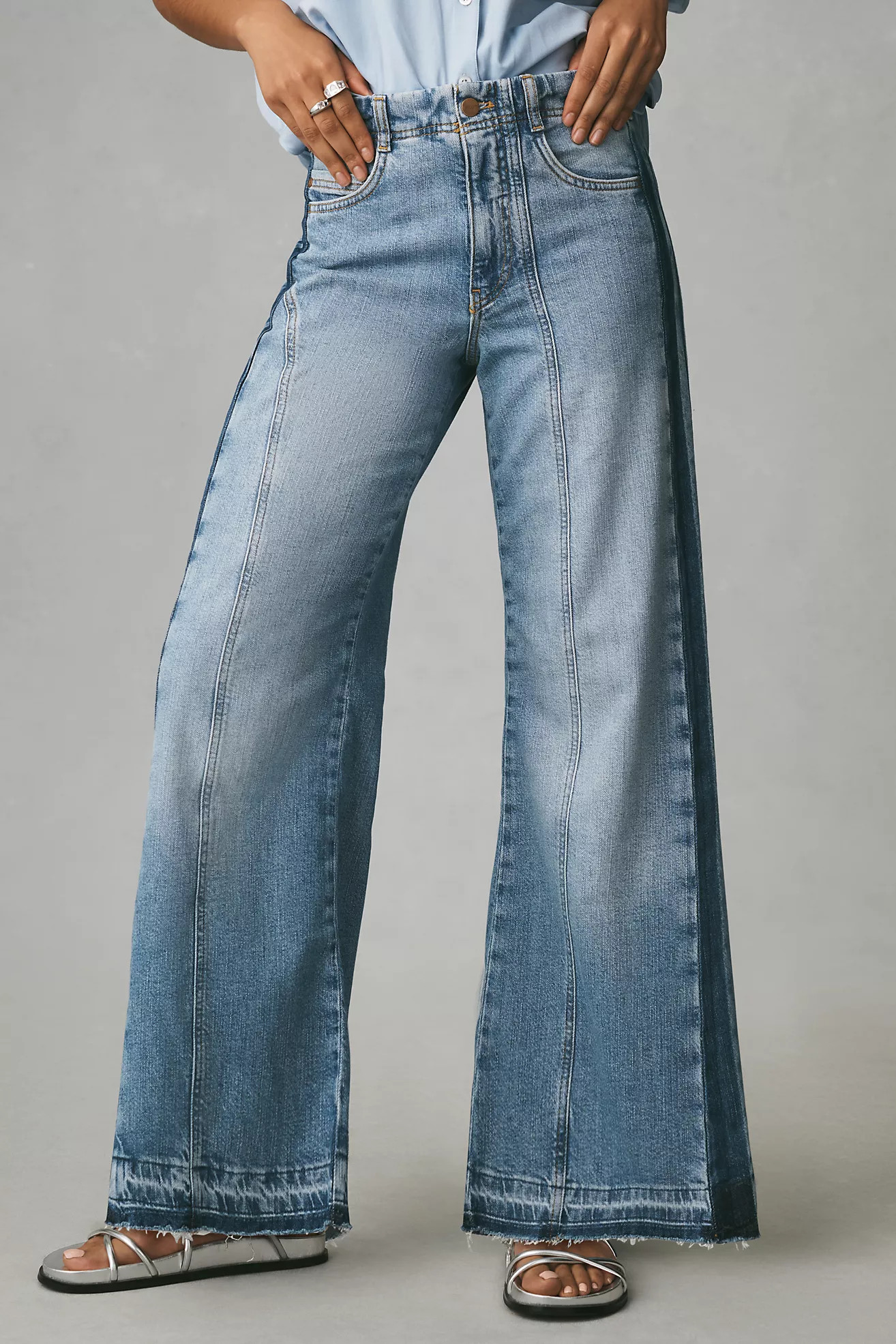 The Adi Mid-Rise Frayed Relaxed Flare Jeans by Pilcro: Soft Rework Edition | Anthropologie (US)