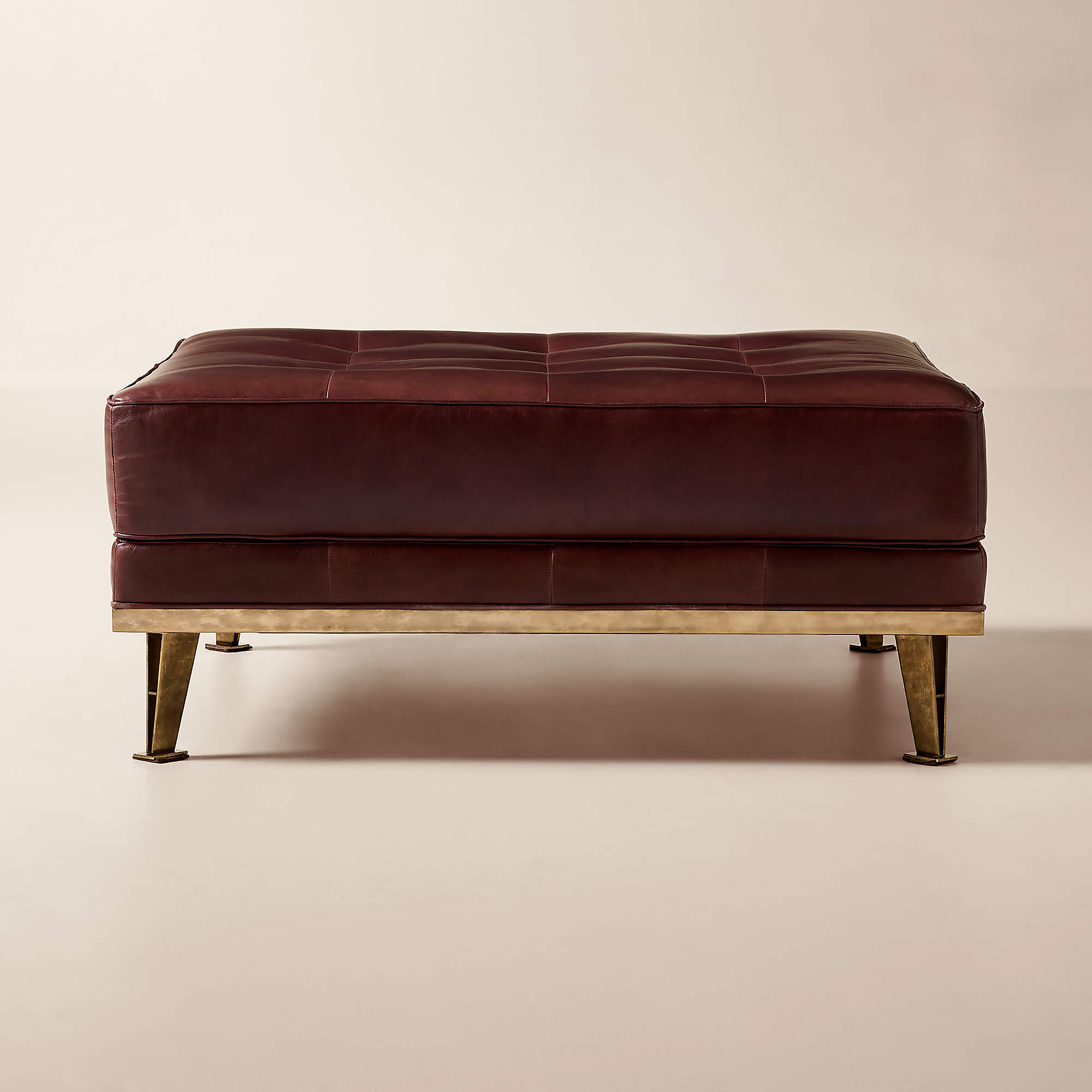 Itero Burgundy Leather Ottoman | CB2 | CB2