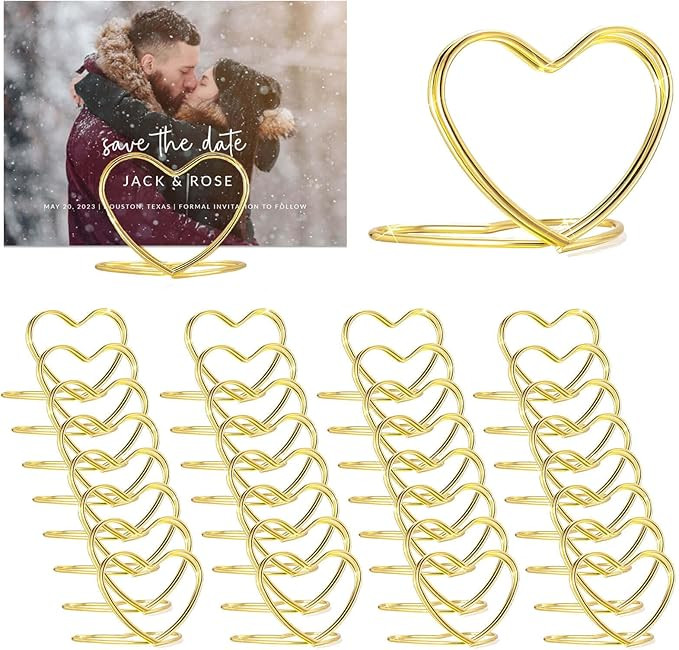 CUNGLIN Gold Table Number Place Card Holders 32 PCS, Small Heart Shape Card Stand Business Card C... | Amazon (US)