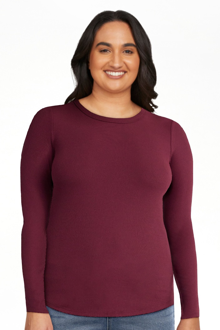 No Boundaries Crew Ribbed Tee with Long Sleeves, Women's | Walmart (US)