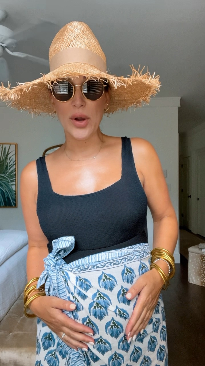 Maternity swimsuit (I’ll be wearing for the rest of summer), straw fringe hat, classic round sunglasses, Amazon sarong I have in 3 colorways 

#LTKSwim #LTKBump