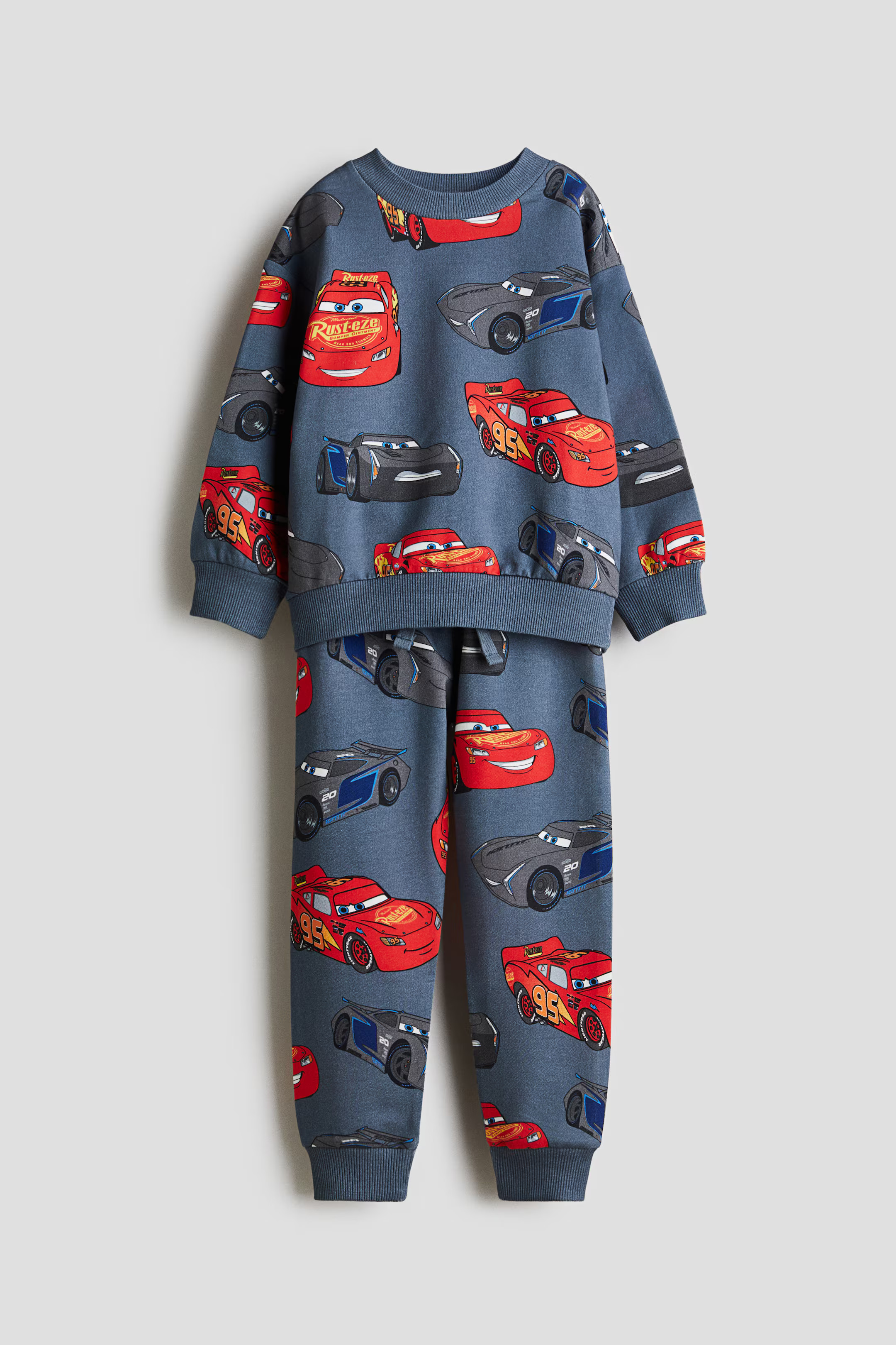 2-piece Printed Sweatsuit - Dark dusty blue/Cars - Kids | H&M US | H&M (US + CA)