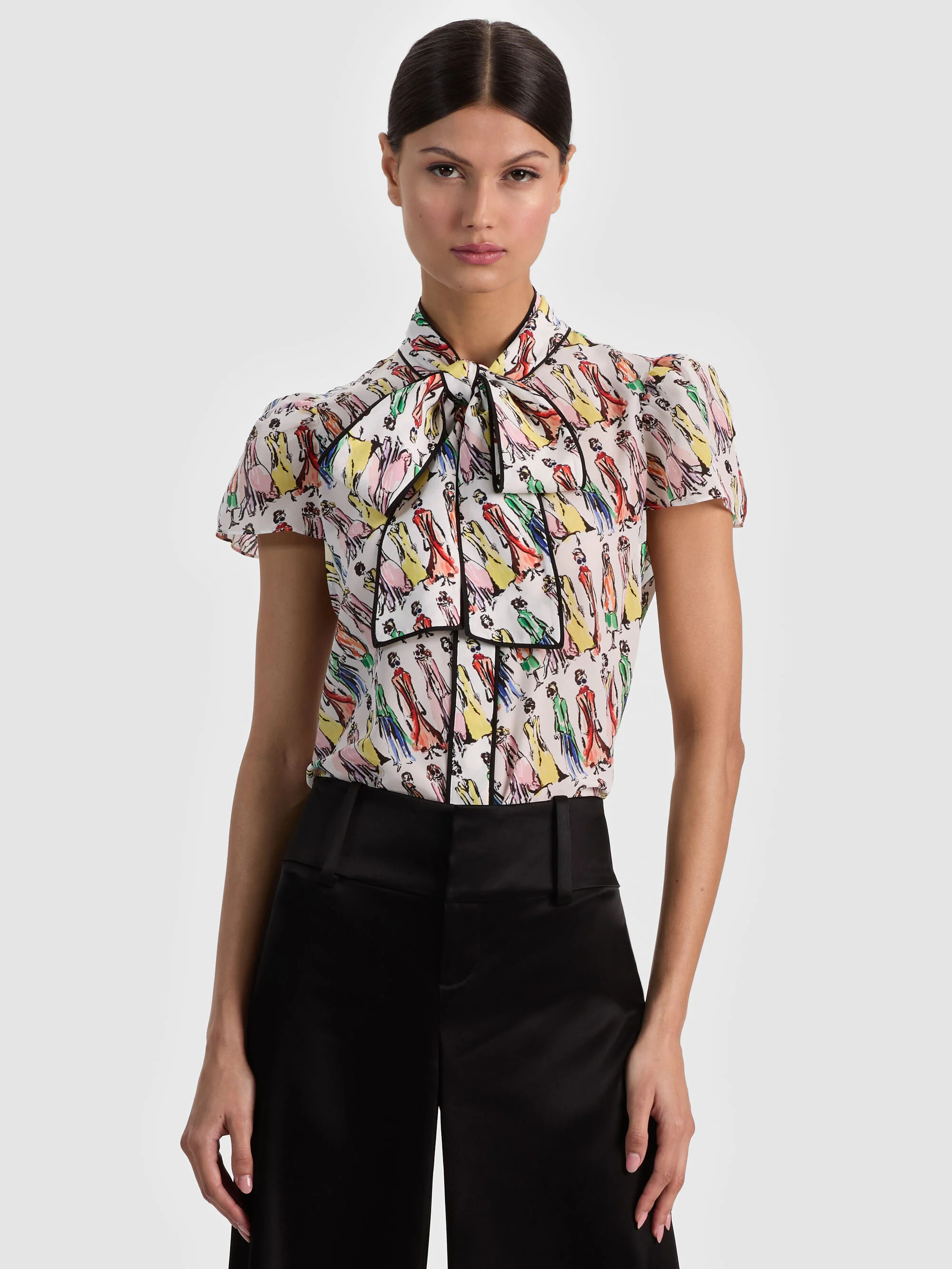 JEANNIE STACEFACE SILK BLOUSE | Alice + Olivia