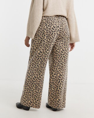 Leopard Print Denim Pleat Wide Leg Jeans | Simply Be | Simply Be (UK)