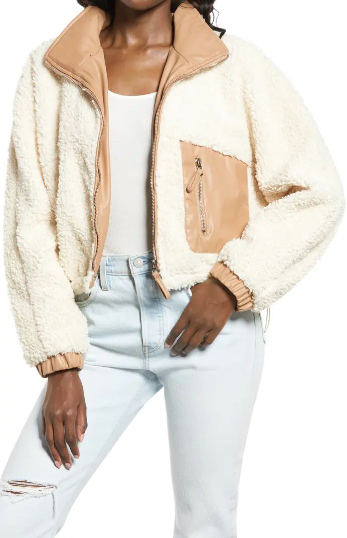 Faux Shearling with Faux Leather Trim Bomber Jacket | Nordstrom