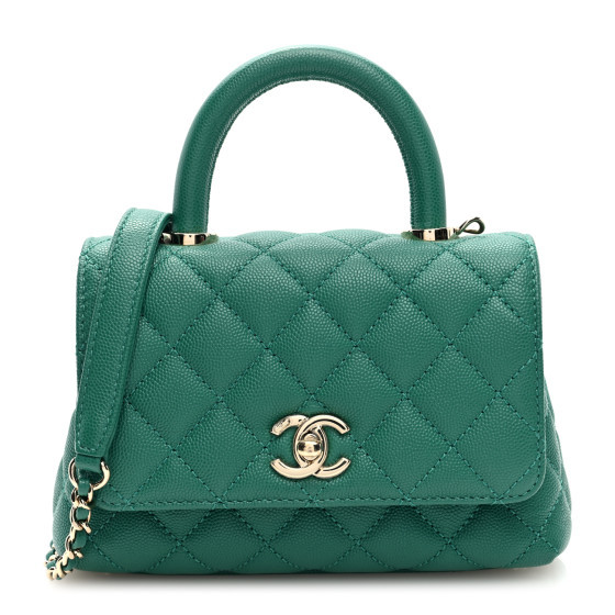 Caviar Quilted Extra Mini Coco Handle Flap Green | FASHIONPHILE (US)