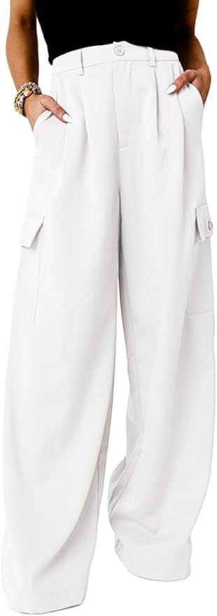 Dokotoo Womens High Waisted Wide Leg Cargo Pants Baggy Casual Work Pants with 4 Pockets | Amazon (US)