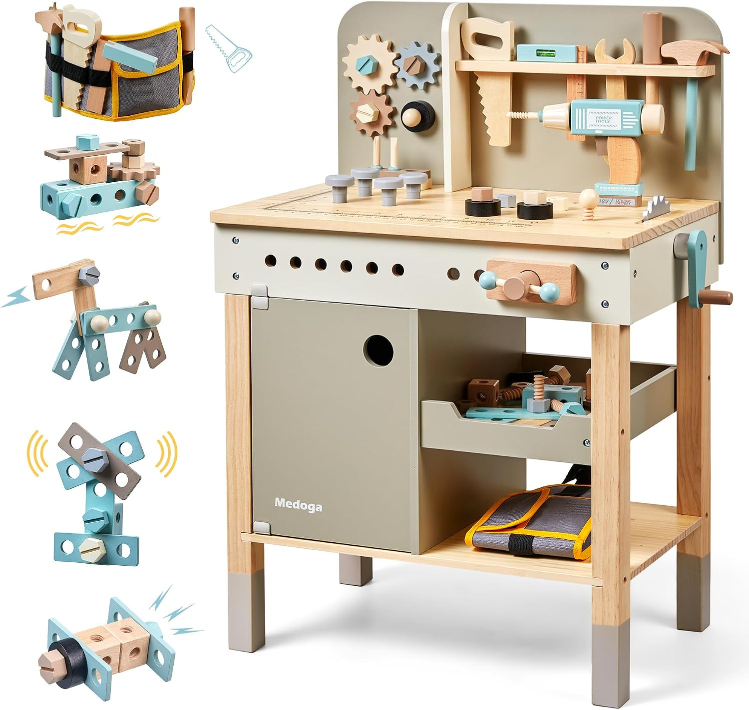 medoga Kids Tool Bench,Wooden Play Tools Set with Kids Tool Belt Workbench Pretend Construction Tools Set Wooden Toy Drill Gift for Boys & Girls Age 3-12 | Amazon (US)