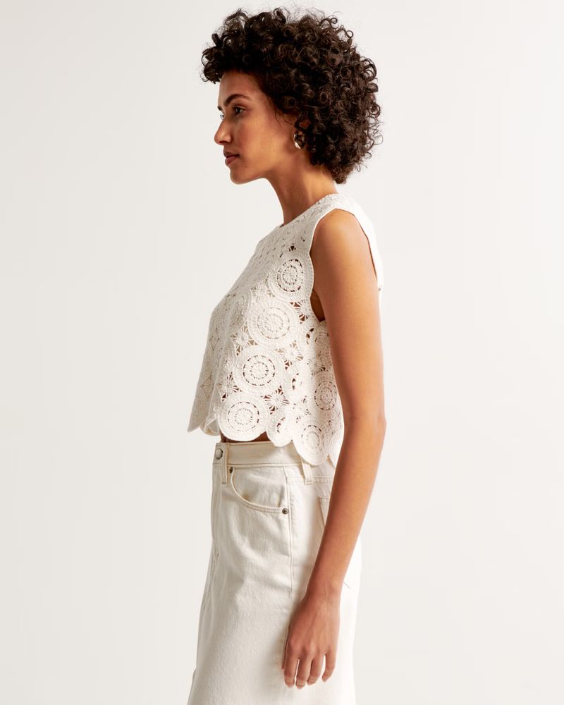 Crochet-Style Mosaic Tile Shell Top | Abercrombie & Fitch (US)
