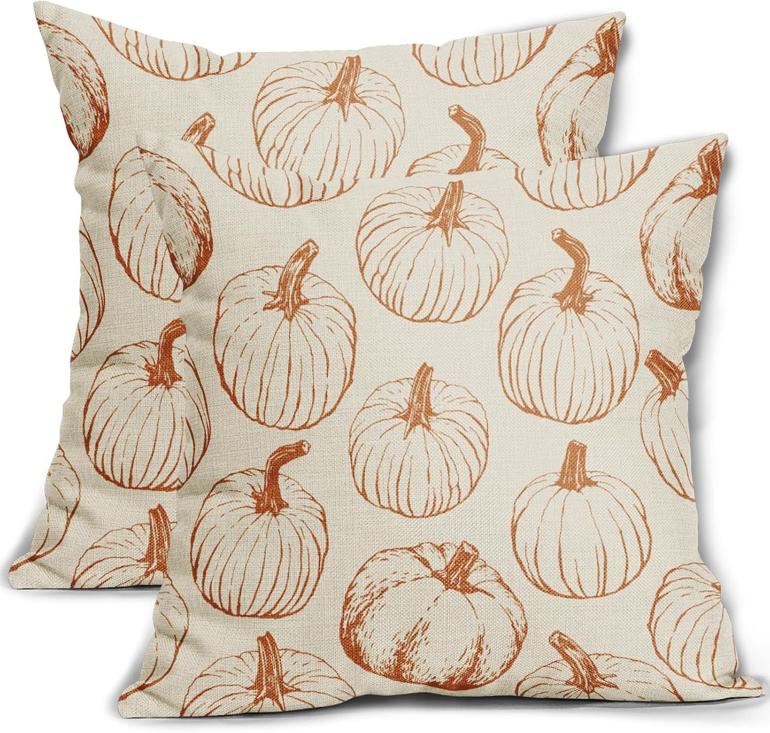 Fall Pillow Covers 18x18 Set of 2 Burnt Orange Pumpkin Autumn Thanksgiving Harvest Decorative Thr... | Amazon (US)