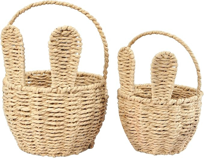 2pcs Small Wicker Easter Basket for Kids - 7" x 5" Mini Bunny Basket for Organizing Flowers Stora... | Amazon (US)