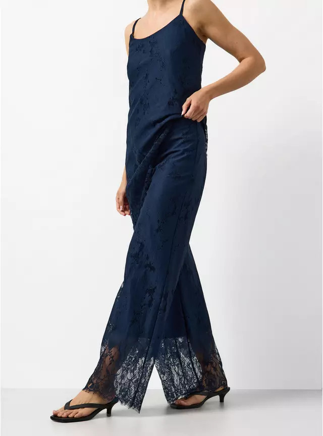 Buy Navy Floral Lace Detail Wide Leg Co-ord Trousers 20 | Co-ords | Tu | Tu Clothing
